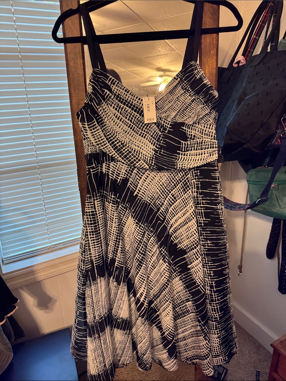The Limited Black and White Graphic Fit-and-Flare Midi Dress